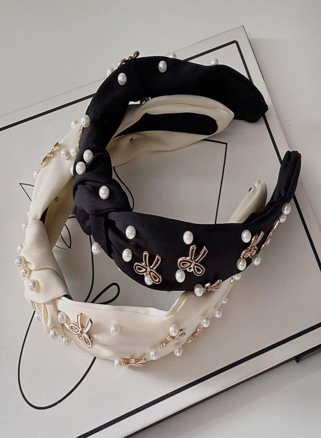 panthra 2 PCS Knotted Headband, Cute Knotted Headband for Women, Non Slip Top Knot Headbands, Thick Elastic Hairband, Black Hair Accessories - Image 3